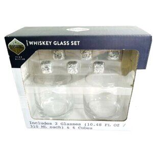 Whiskey Gift Set 2 Lowball Glasses 6 Stone "Ice" Cubes New Original Sealed Box